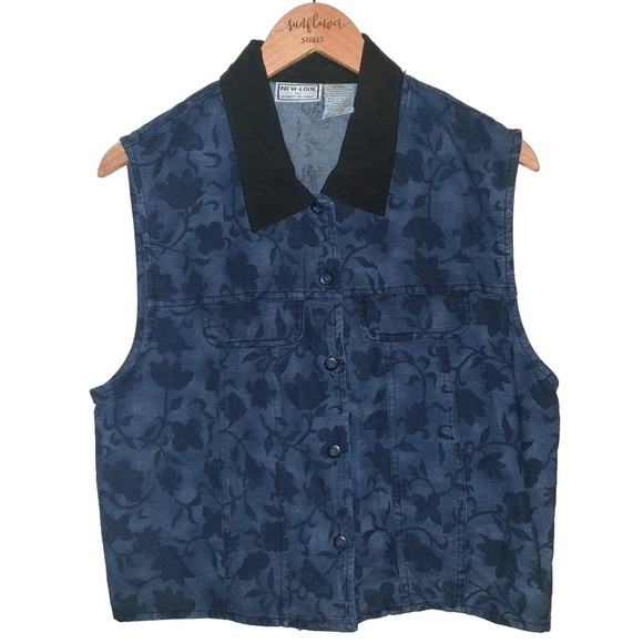 New Look Jackets & Blazers - New Look | Floral Patter Denim Jean Vest | Medium